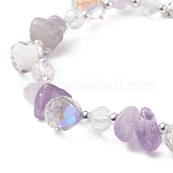 Braccialetto con perline a goccia in vetro e scaglie di ametista lavanda naturale&nbsp;BJEW-TA00170