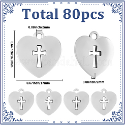 80 pendentif en forme de cœur en alliage de style tibétain avec croix&nbsp;TIBEP-SC0003-32