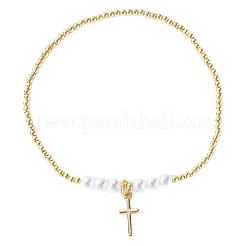 Schicke Stretch-Armbänder aus Messing und Kunstperlen&nbsp;GI8988