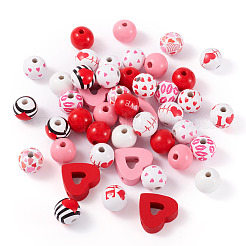 180 pièce 13 styles de perles en bois naturel peintes en aérosol pour la Saint-Valentin&nbsp;WOOD-TA0002-01