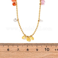 Colliers à pampilles rondes plates en acier inoxydable 304 avec chaîne à billes et zircone cubique colorée pour femmes&nbsp;NJEW-A051-03G-01