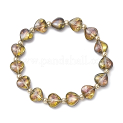 Pulseras elásticas con cuentas de corazón de vidrio galvanizado para mujer&nbsp;BJEW-JB11269