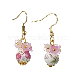 Orecchini pendenti in ceramica e porcellana stampati a fiori fatti a mano&nbsp;EJEW-JE07288-01
