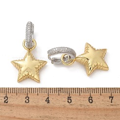 Sternförmiger Creolen-Ohrring aus Messing mit Micropave-Kubikzirkonia-Beschichtung&nbsp;EJEW-C057-01G