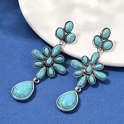 Boucles d'oreilles pendantes en alliage de turquoise synthétique&nbsp;EJEW-U053-06AS