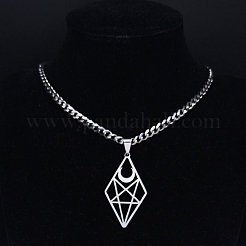 Collar con colgante de acero inoxidable 201 con forma de luna de diamante ahuecado para hombres y mujeres&nbsp;LS-NJEW-K283-25P