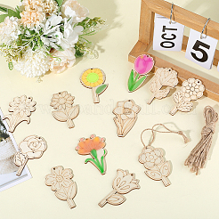 1 Set unfertige Holzanhänger mit Blumenmotiv für Malkunst&nbsp;HJEW-SC0002-71