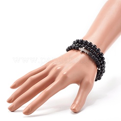 Set di braccialetti elastici in ossidiana naturale e roccia lavica&nbsp;BJEW-JB06982-04