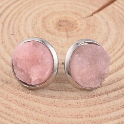 Flache runde Ohrstecker aus Druzy-Harz aus Edelstahl 304&nbsp;X-EJEW-JE01964