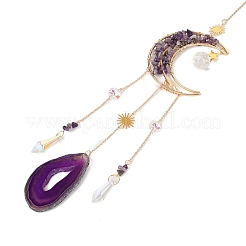 Drahtumwickelter natürlicher Amethystmond mit Lebensbaum-Anhängerdekorationen&nbsp;HJEW-K046-07G-06