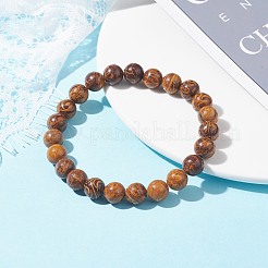 8.5mm ronde peau d'éléphant naturel jaspe/miriam pierre/perles de calligraphie bracelet extensible pour hommes femmes&nbsp;BJEW-JB07087-02