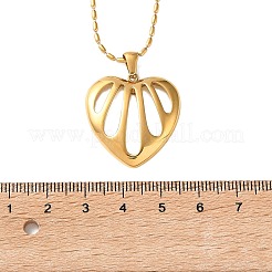 Halsketten mit hohlem Herzanhänger aus Edelstahl 304 und natürlicher weißer Muschel für Damen&nbsp;SA-CBAD22F-06G