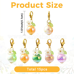15 pendentif fleur en perles acryliques et résine bicolores&nbsp;HJEW-YW00509
