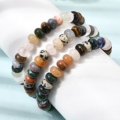 Braccialetti elasticizzati da donna con perline rondelle in pietra naturale mista.&nbsp;GG-CBA3F02-07