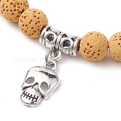 Pulseras de cuentas trenzadas de roca de lava natural teñidas redondas de 8.5 mm&nbsp;BJEW-TA00497