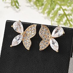 Schmetterlings-Ohrstecker aus Messing mit Mikropavé und klaren Zirkonia-Steinen für Damen&nbsp;EJEW-G428-08G
