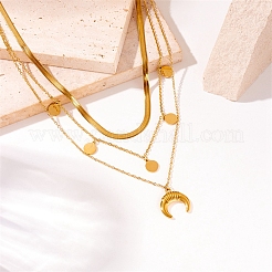 Collier à 3 rang avec câble en acier inoxydable 304 et chaînes serpent plates&nbsp;NJEW-C022-01G