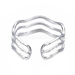 Bague manchette ouverte à triple ligne ondulée en acier inoxydable 304 anti-ternissement&nbsp;RJEW-T023-02P