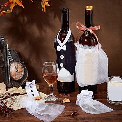 2 ensemble de 2 housses de bouteille de vin en organza et tissu pour mariés&nbsp;AJEW-CA0002-44