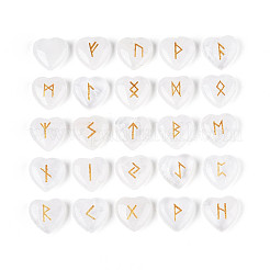 25 Stück natürliche Quarzkristall-Herz-Runensteine mit eingraviertem Elder-Futhark-Alphabet&nbsp;G-T144-02C
