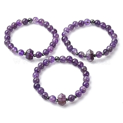 Bracciale elastico con perline di ametista naturale per donna&nbsp;BJEW-A145-01F