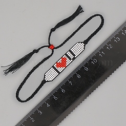 Bracciale da donna a fascia larga con semi di vetro con scritta ti amo cuore amicizia&nbsp;BJEW-P269-11