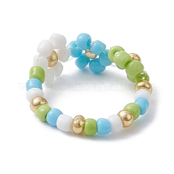 3 Stück 3-farbige Glasperlen-Stretchring-Sets. Blumen-Stapelringe&nbsp;RJEW-JR00617