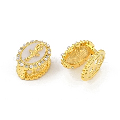 Orecchini a cerchio ovali con ballerina in ottone micro pavé di zirconi cubici trasparenti per donna&nbsp;EJEW-Q391-36G