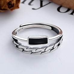 Rechteck 925 Sterling Silber Emaille verstellbare Ringe&nbsp;FS-WGE3ABB-01