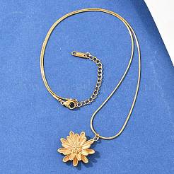 Colliers pour femmes avec pendentif fleur en acier inoxydable 304 et chaîne serpent ronde&nbsp;NJEW-G188-02G