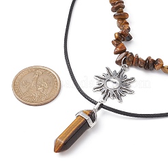 2-teiliges Halsketten-Set mit 2 natürlichen Tigerauge-Kugeln und Legierungs-Sonnenanhängern&nbsp;NJEW-JN04514-03