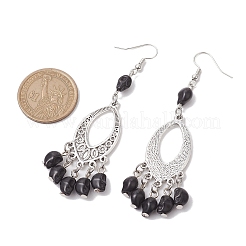 Orecchini pendenti in turchese sintetico tinto con teschio di Halloween e lega&nbsp;EJEW-JE05890-01
