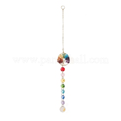Décorations pendentif en perles de verre octogone chakra&nbsp;HJEW-JM00835