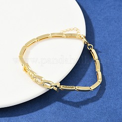 Pulseras de eslabones de circonita cúbica transparente con micropavé de latón para mujer&nbsp;BJEW-F504-05G