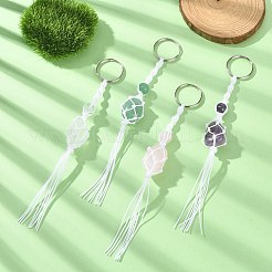 Fili di nylon avvolgono portachiavi con sacchetto in macramè con pietre preziose naturali&nbsp;KEYC-JKC00560
