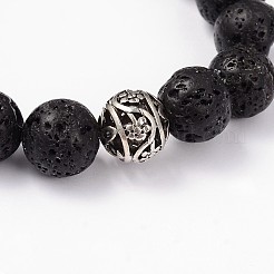 Bracelets extensibles à breloques en perles de lave avec croix et cœur&nbsp;BJEW-D322-01