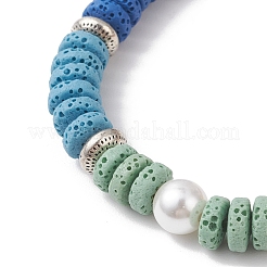 Braccialetti elastici con perline di lava naturale e conchiglia&nbsp;BJEW-JB12141-01