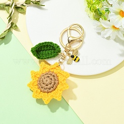 Porte-clés tournesol crocheté à la main et abeille émaillée.&nbsp;KEYC-YW00305