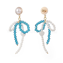 Shell Pearl & Glass Bowknot mit Herz-Ohrsteckern&nbsp;EJEW-TA00146