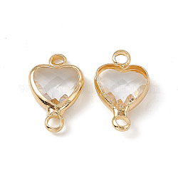 Ciondoli per connettore in vetro k9 trasparente, link del cuore, con risultati ottoni di ottone tonalità d'oro, cirstallo, 14x8.5x3.7mm, Foro: 1.8 mm