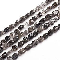 Quartz naturel tourmaliné / perles de quartz rutile noires, pierre roulée, Grade a, pépites, 6.5~9.5x5.5~7.5x3.5~5.5mm, Trou: 0.8mm, Environ 50 pcs/chapelet, 15.67 pouce (39.8 cm)