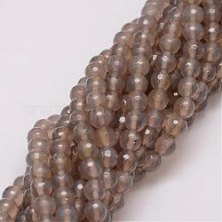 Natural Agate Beads Strands, Dyed, Faceted, Round, Slate Gray, 8mm, Hole: 1mm, about 47pcs/strand, 14 inch
