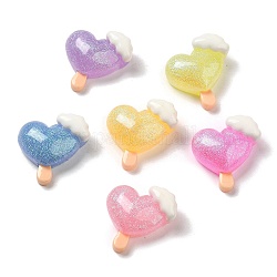Resin Cabochons, Glitter Heart with Cloud, Mixed Color, 19.5x19x8mm