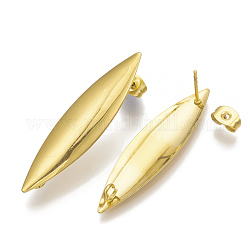 304 Stainless Steel Stud Earring Findings, with Loop, Horse Eye, Golden, 39x9.5mm, Hole: 2mm, Pin: 0.8mm
