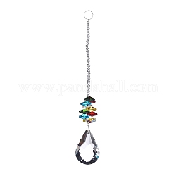Crystal Teardrop Beaded Wall Hanging Decoration Pendant Decoration, Hanging Suncatcher, with Iron Ring and Glass Beads, Colorful, 205mm, Pendant: 47x32.5x13mm