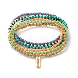 Set di bracciali elasticizzati parola amore, braccialetti con perline di semi di vetro, colore misto, 0.3cm, diametro interno: 2-3/8 pollice (6 cm), 6 pc / set