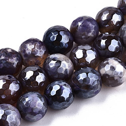 Galvanoplastie perles en agate naturelle brins, teinte, facette, perle plaquée lustre, ronde, support violet, 10.5mm, Trou: 1.2mm, Environ 36~37 pcs/chapelet, 14.37 pouce ~ 14.57 pouces (36.5 cm ~ 37 cm)