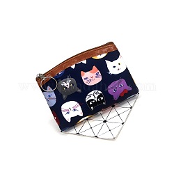 Pochettes en tissu à motif de chat, porte monnaie avec fermeture éclair, pour femme, rectangle, bleu minuit, 12x8 cm