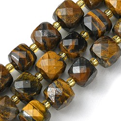 Natural Tiger Eye Beads Strands, with Seed Beads, Faceted Cube, 8~9x8~9x8~9mm, Hole: 0.9~1mm, about 35~39pcs/strand, 14.80''~15.16''(37.6~38.5cm)