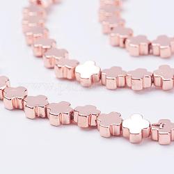 Chapelets de perles en hématite synthétique sans magnétiques, croix grecque, rose plaqué or, 3.5x4x2mm, Trou: 0.6mm, Environ 104 pcs/chapelet, 15.9 pouce (40.5 cm)